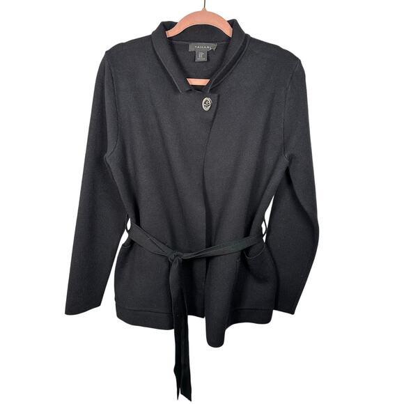 Tahari Black Knit Tie Waist Soft Jacket Women's Medium - Picture 1 of 6